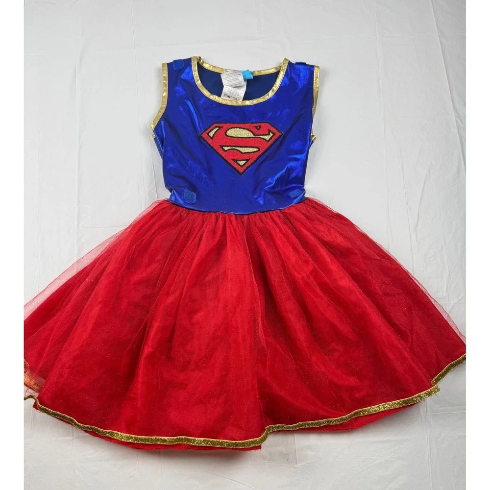 DC Comics Supergirl Costume Dress with Cape Kids Medium Blue Red Gold Tulle